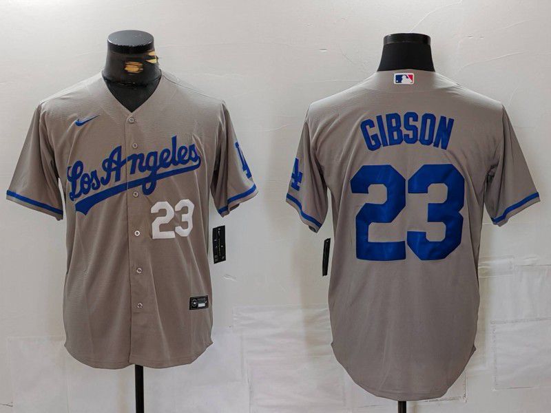 Men Los Angeles Dodgers 23 Gibson Grey Nike Game 2024 MLB Jersey style 3